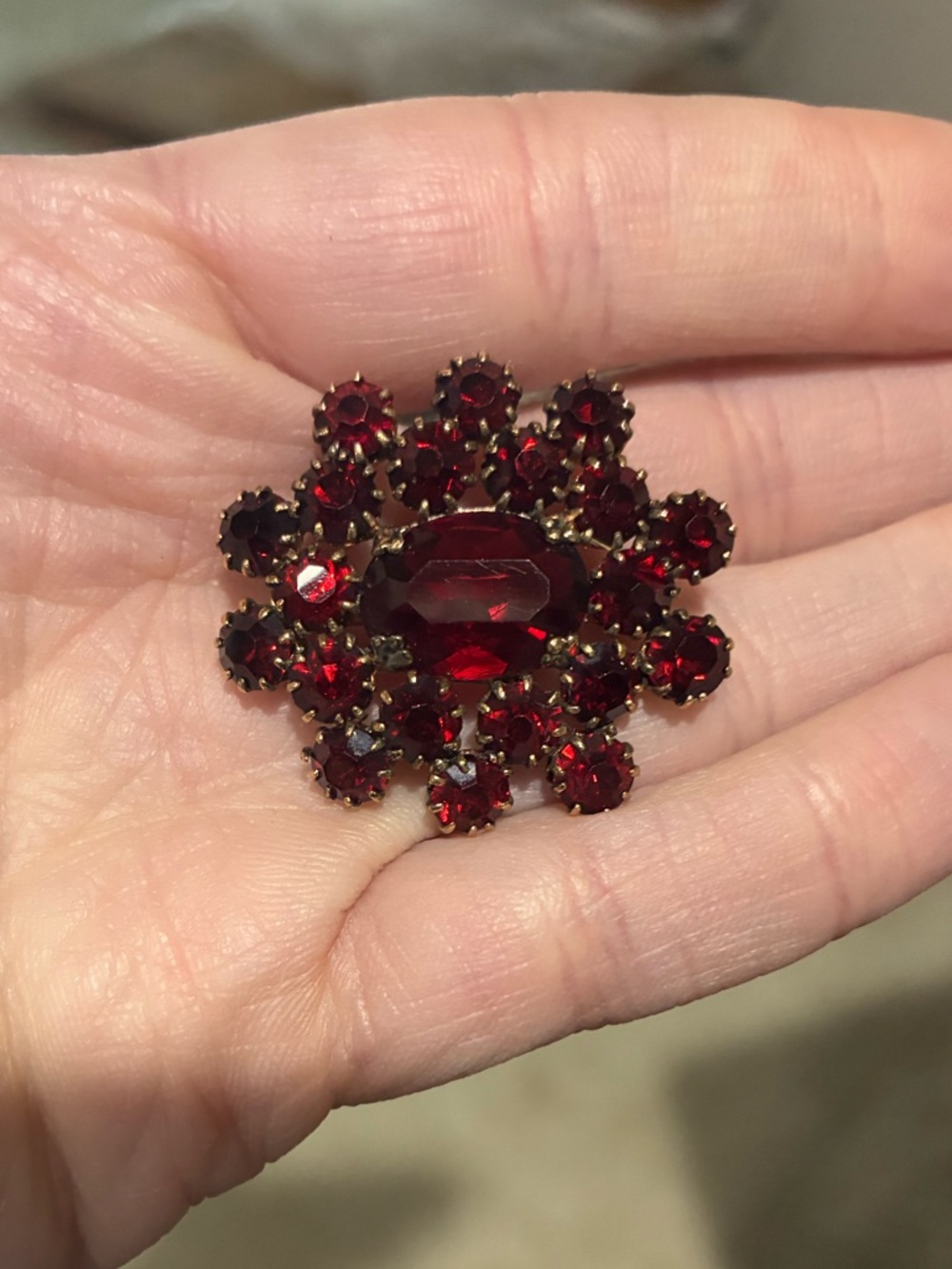 Antique red Czech glass brooch
